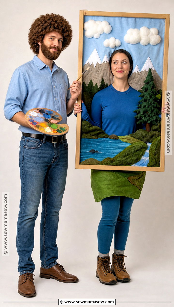 Bob Ross Couple Costume With Landscape Painting - 35 bob ross costume ideas