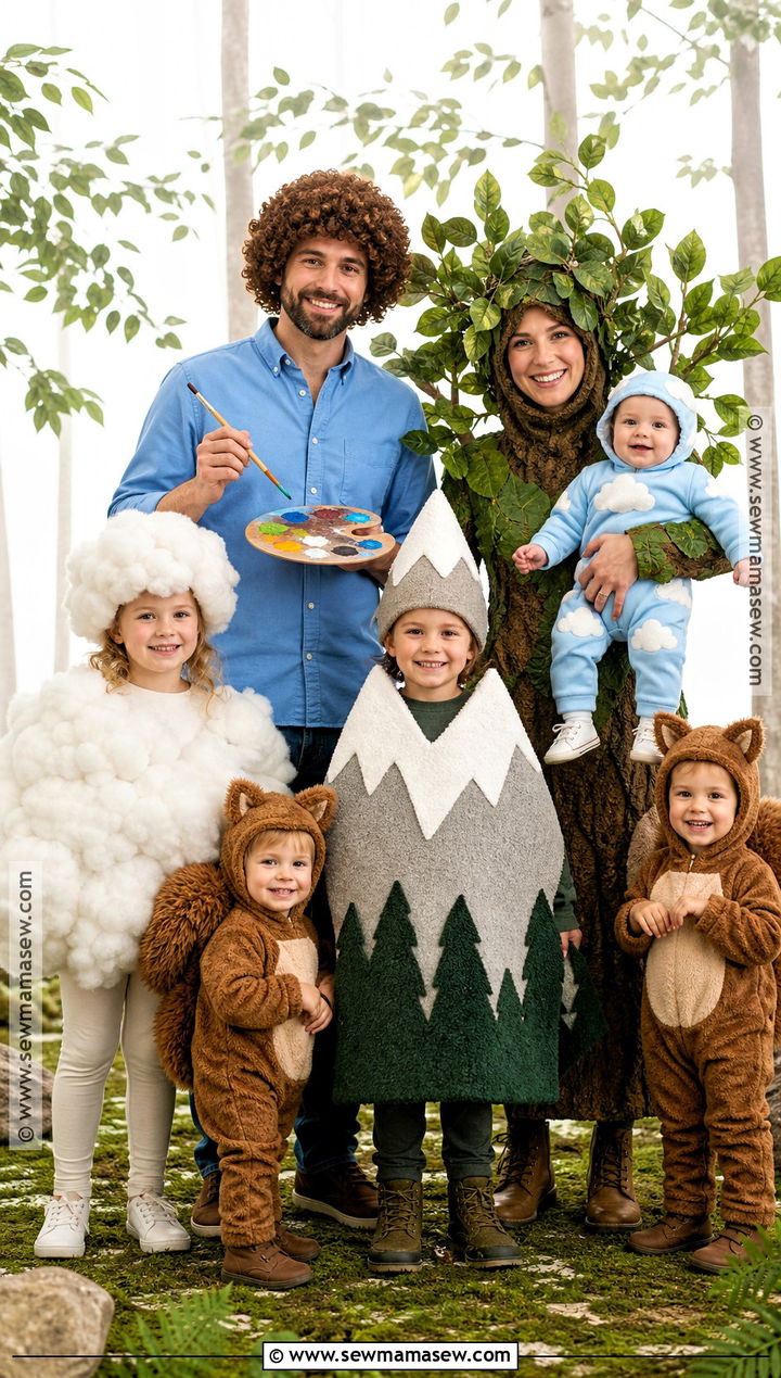 Bob Ross Family Costume With Forest Scene - 35 bob ross costume ideas