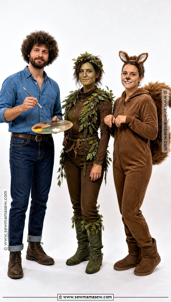 Bob Ross Trio Costume With Tree And Squirrel - 35 bob ross costume ideas