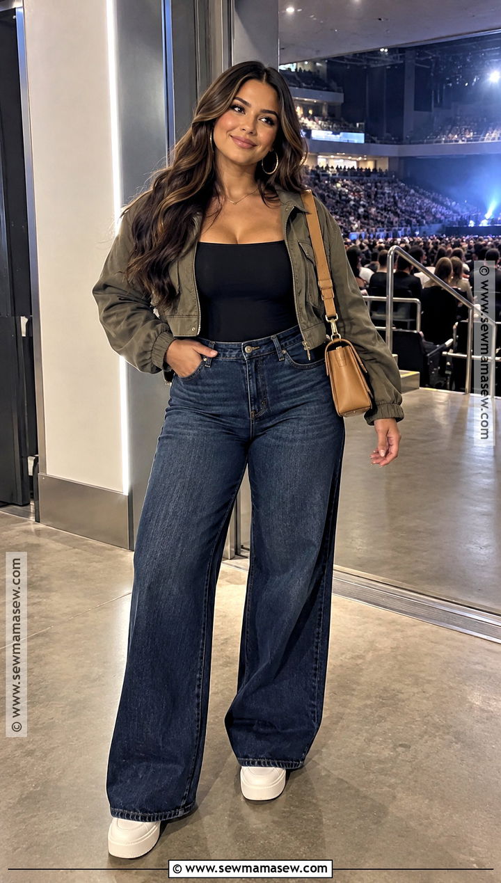 Bodysuit And Wide Leg Jeans Indoor Concert Outfit - 15 Indoor Concert Outfit Fall Ideas