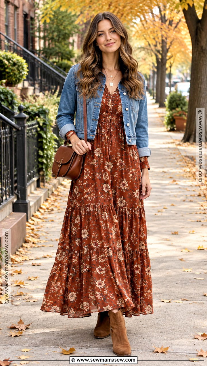 Bohemian Fall Floral Maxi Dress Outfit - 25 bohemian fall outfits