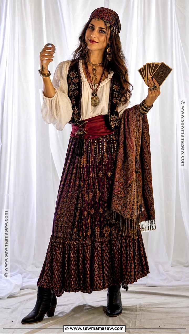 Bohemian Fortune Teller Costume With Layered Skirt - 30 costume party aesthetic ideas