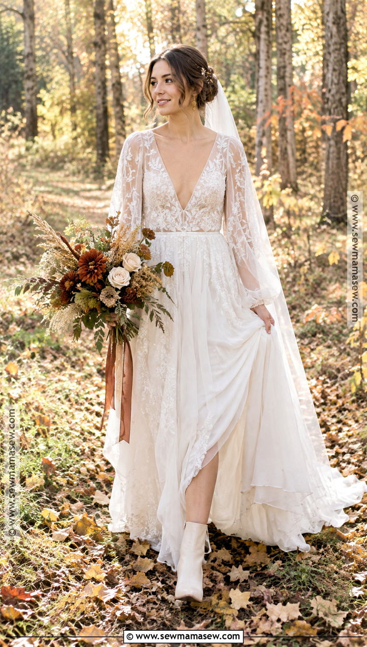 Boho Autumn Wedding Dress With Boots - 20 wedding dress autumn ideas