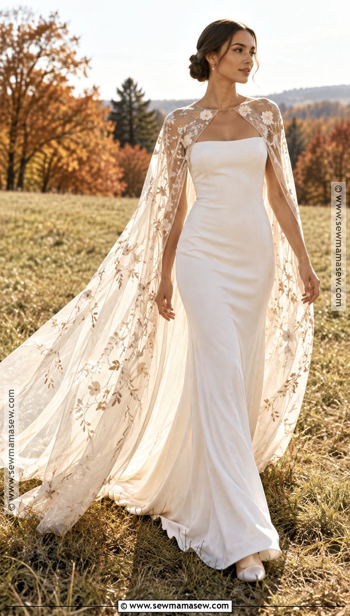 Boho Autumn Wedding Dress With Cape - 15 boho autumn wedding dress ideas