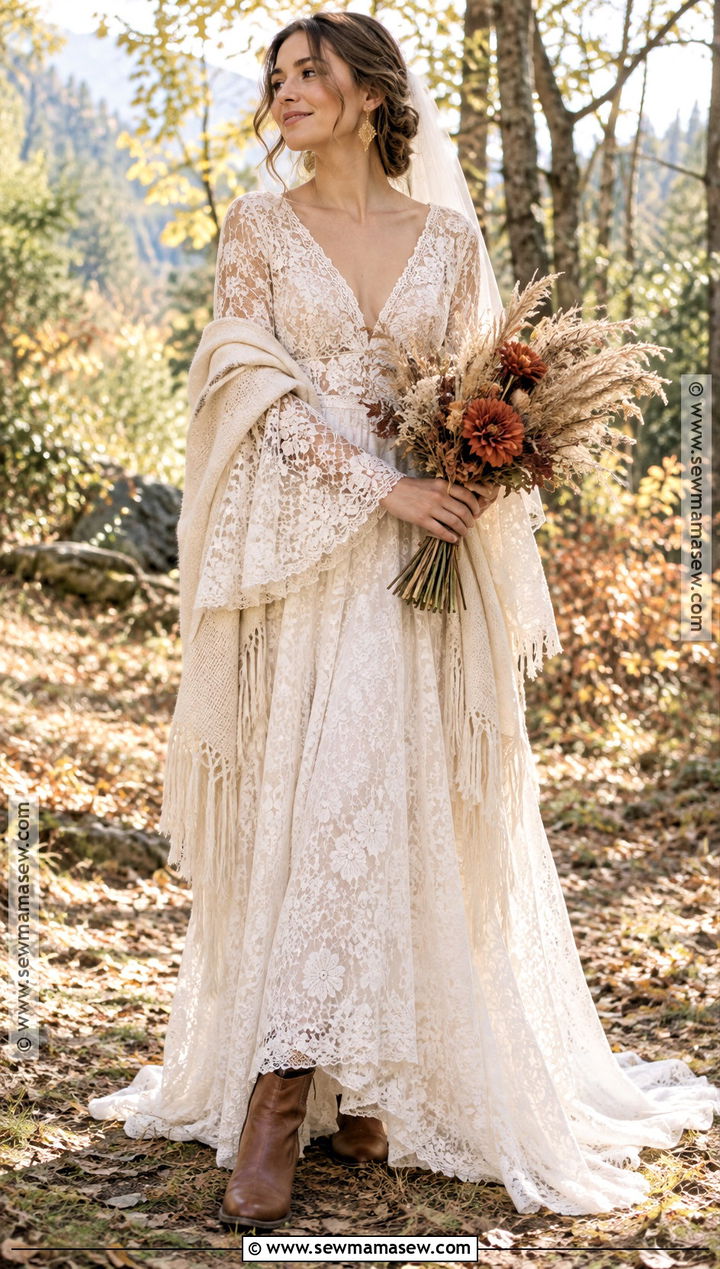 Boho Bell Sleeve Autumn Wedding Dress - 20 autumn wedding dress the bride ideas