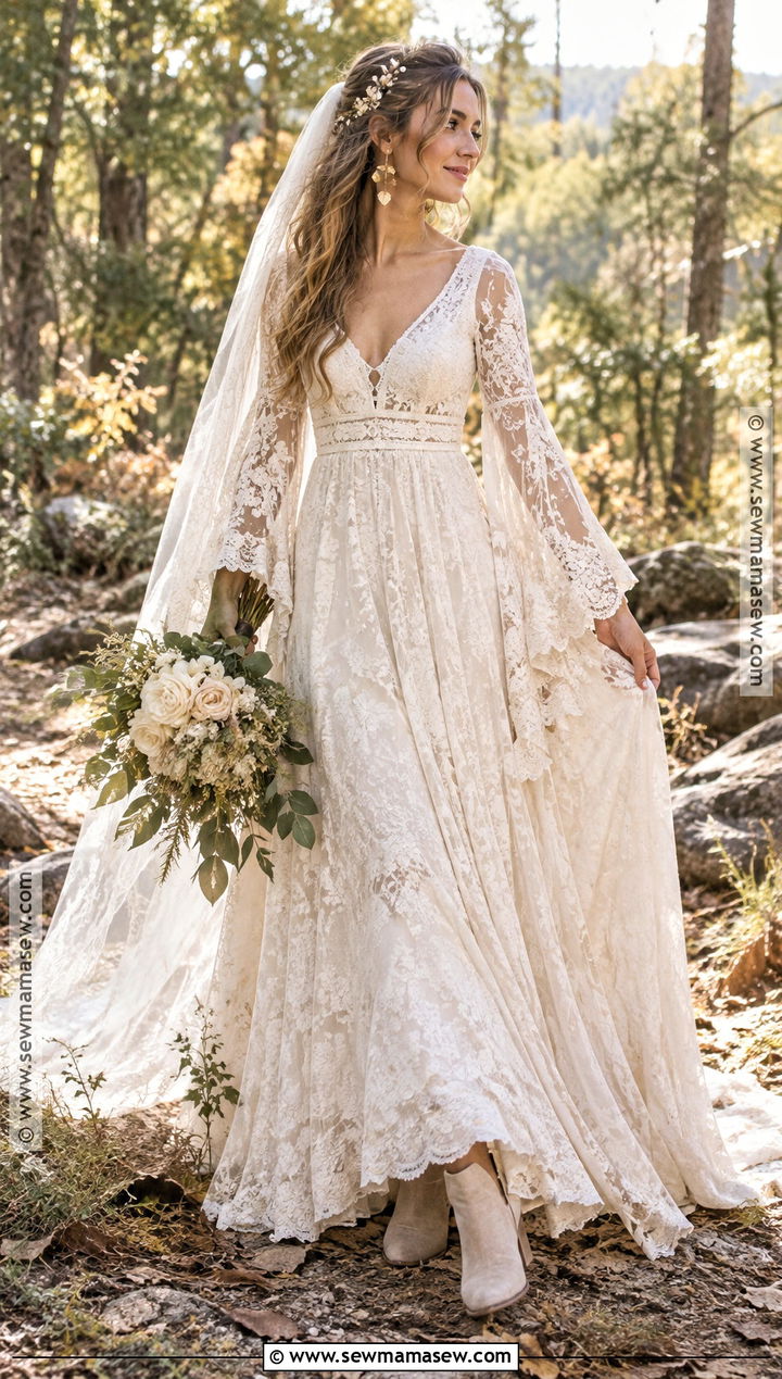 Boho Bell Sleeve Fall Bridal Dress - 20 fall bridal dresses