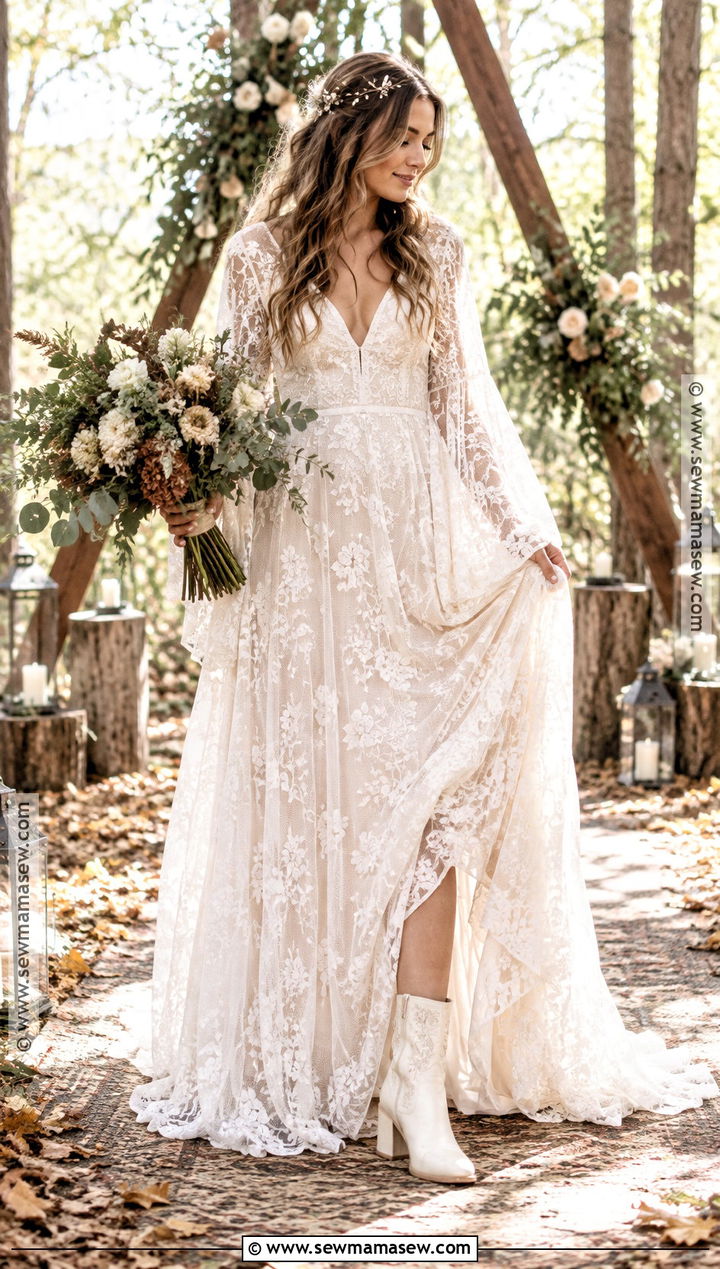 Boho Bell Sleeve Fall Wedding Dress - 25 fall wedding dresses bride