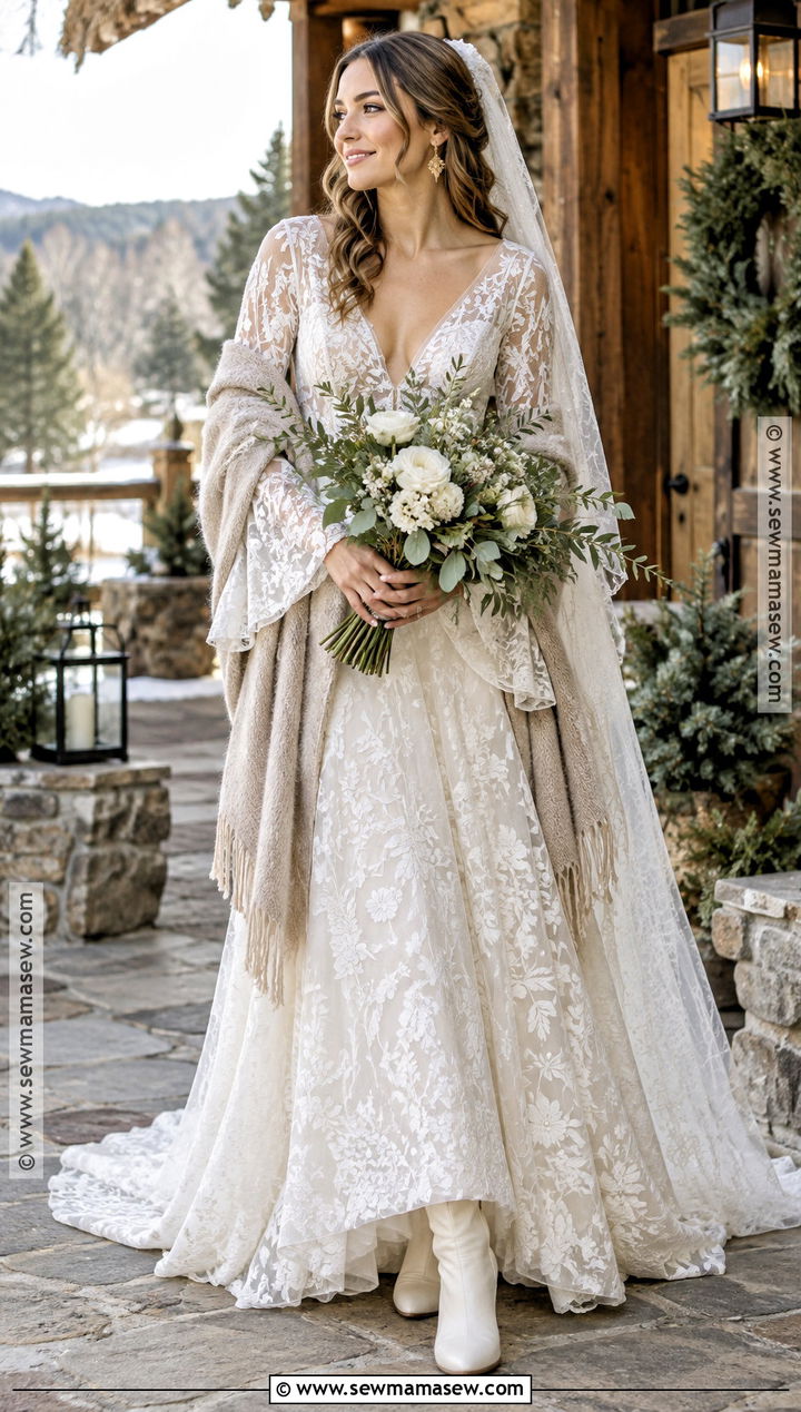 Boho Bell Sleeve November Wedding Dress - 15 november wedding dress brides ideas
