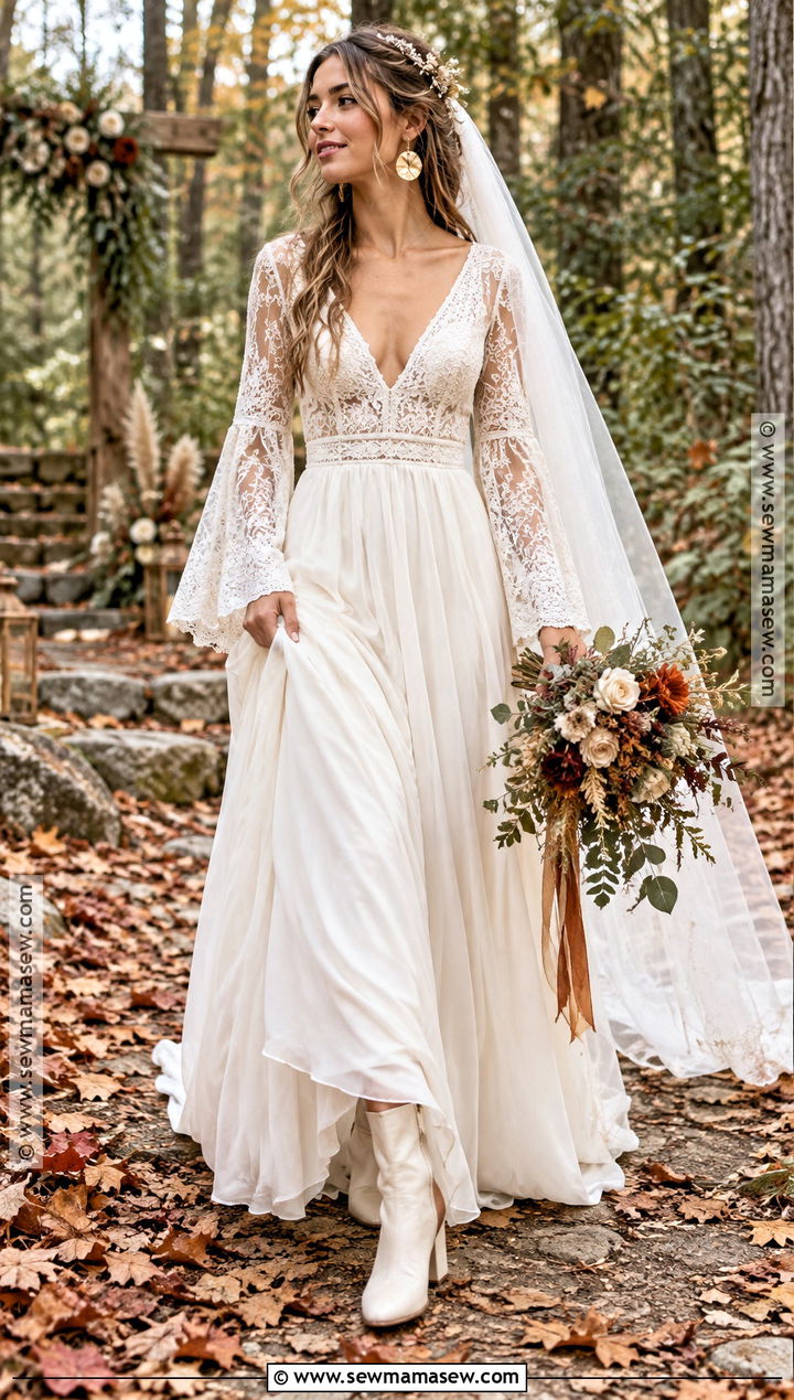 Boho Bell Sleeve Wedding Dress - 15 wedding dresses for fall weddings