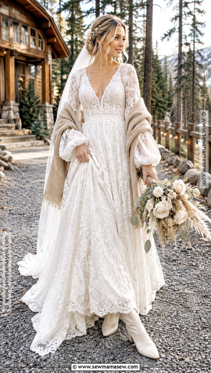 Boho Bishop Sleeve November Wedding Dress - 25 november wedding dress ideas