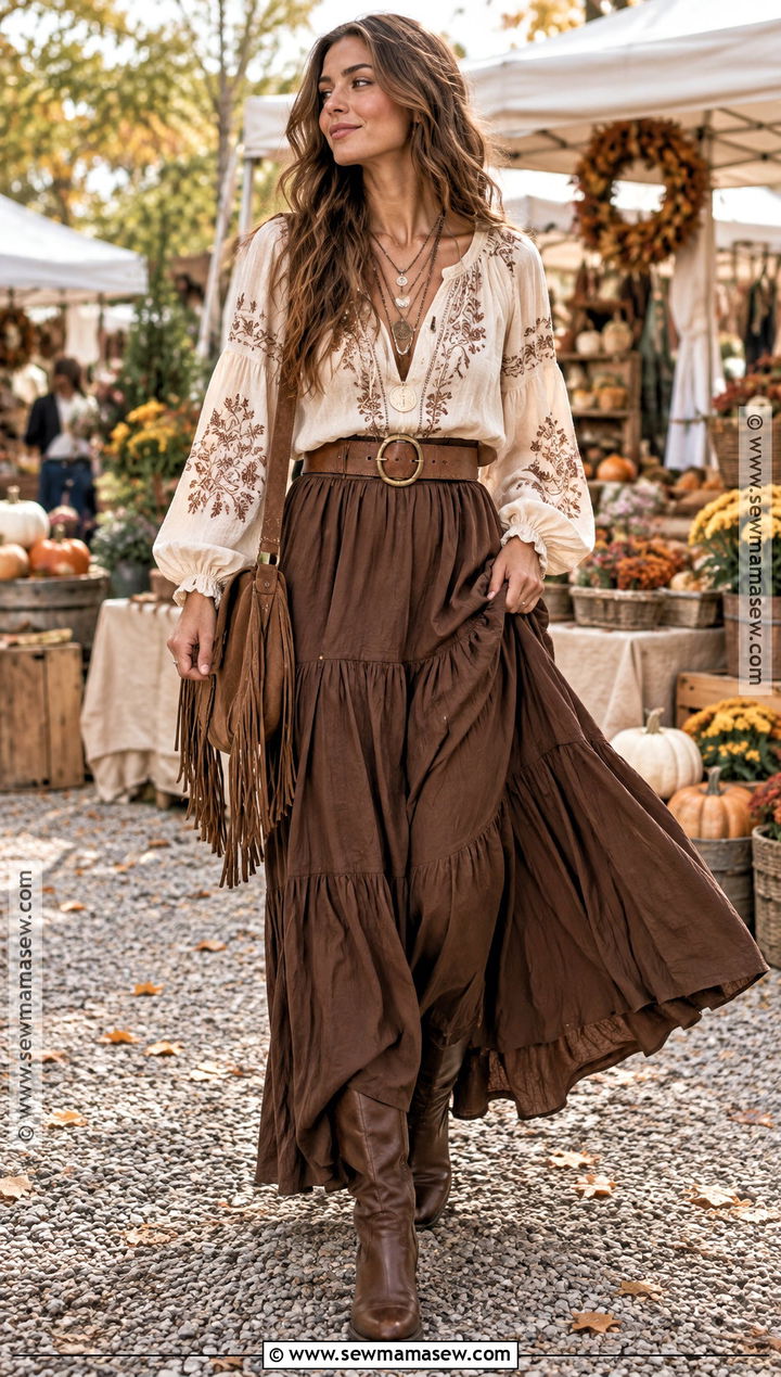 Boho Blouse And Maxi Skirt Autumn Outfit - 25 autumn outfit ideas 2026