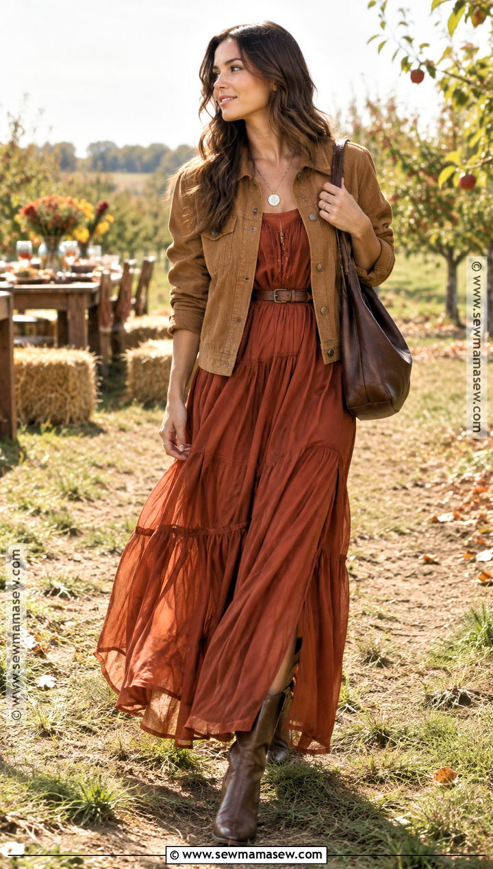 Boho Chiffon Dress With Western Boots - 15 fall dresses 2026