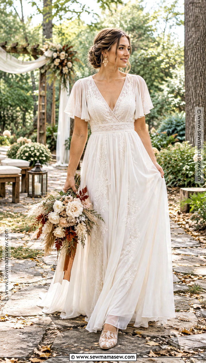 Boho Chiffon Fall Backyard Wedding Dress - 15 Fall Backyard Wedding Dress Simple Ideas