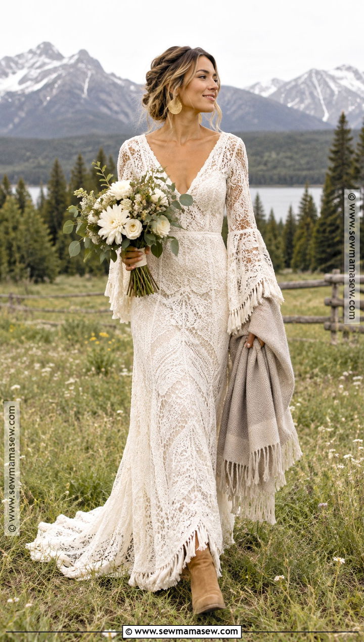 Boho Crochet Wedding Dress With Fringe - 15 Non Traditional Fall Wedding Dress Ideas