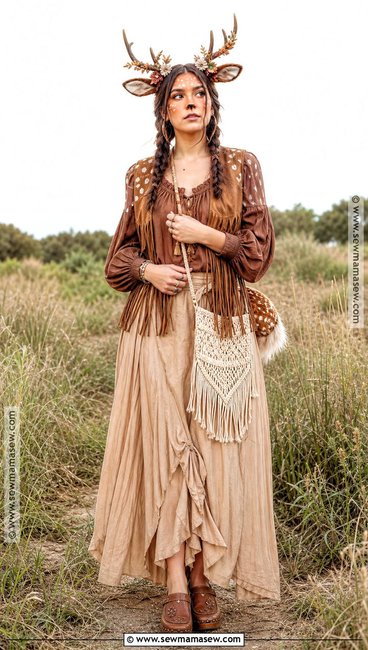 Boho Deer Costume With Fringe Vest - 50 deer costume ideas