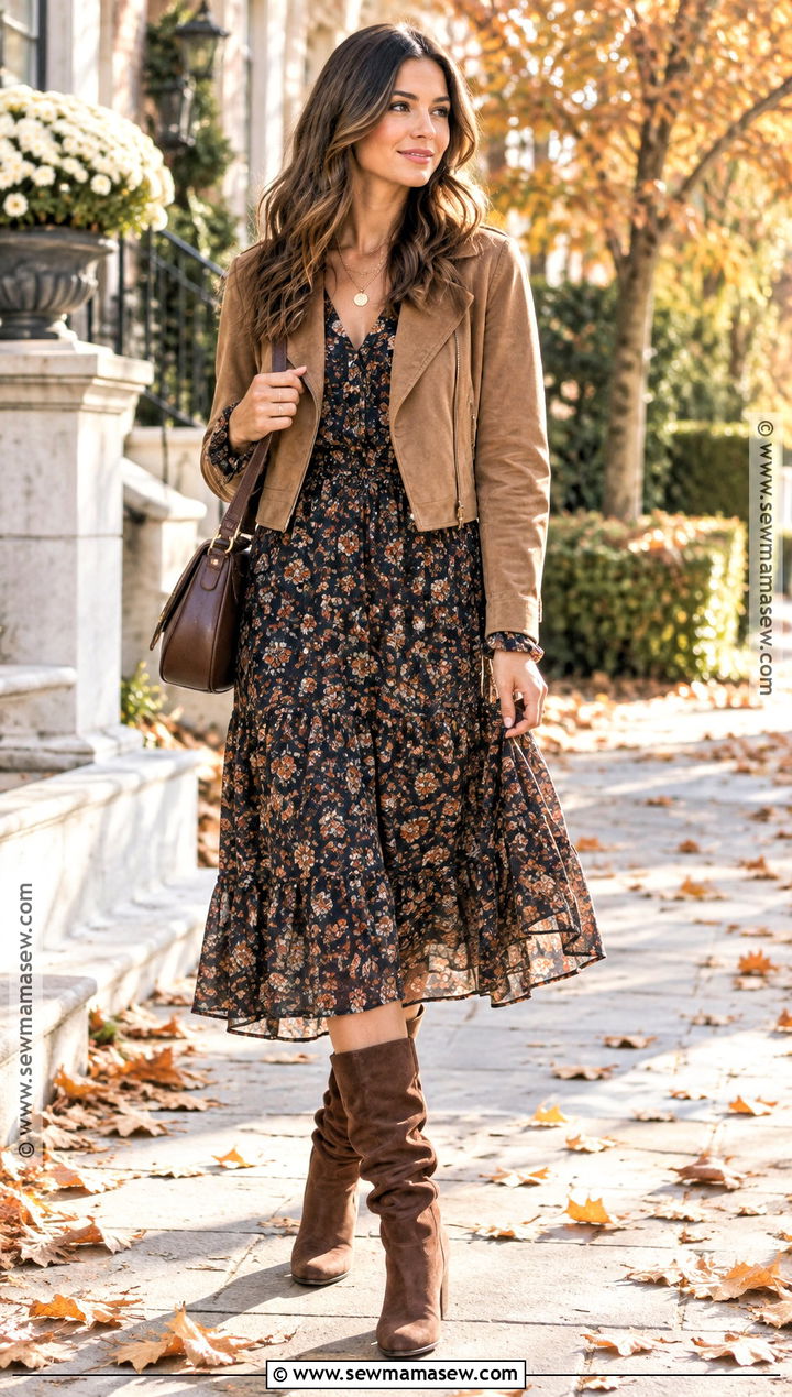 Boho Dress With Slouchy Boots - 15 Fall Boots With Dress