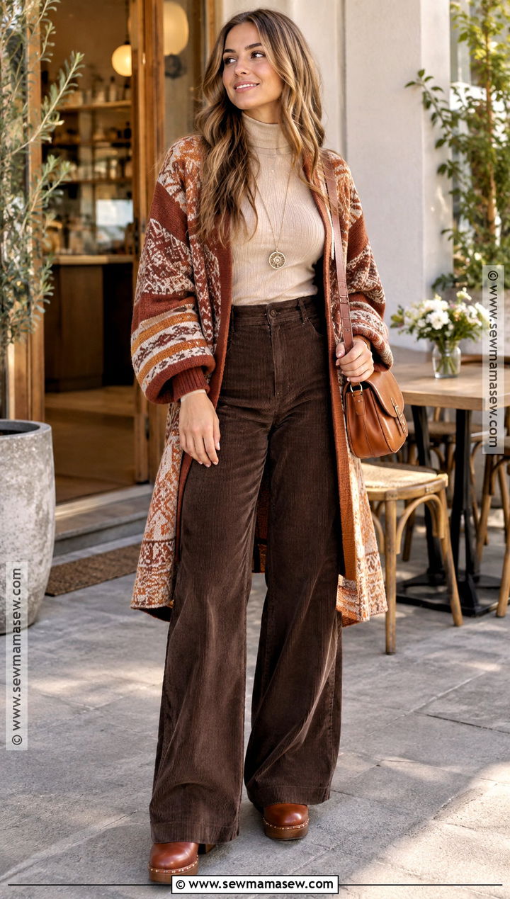 Boho Fall Cardigan And Wide Leg Pants Outfit - 15 boho fall fashion ideas 2026