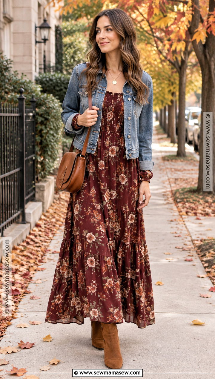 Boho Fall Floral Maxi Dress Outfit - 20 boho fall fashion ideas