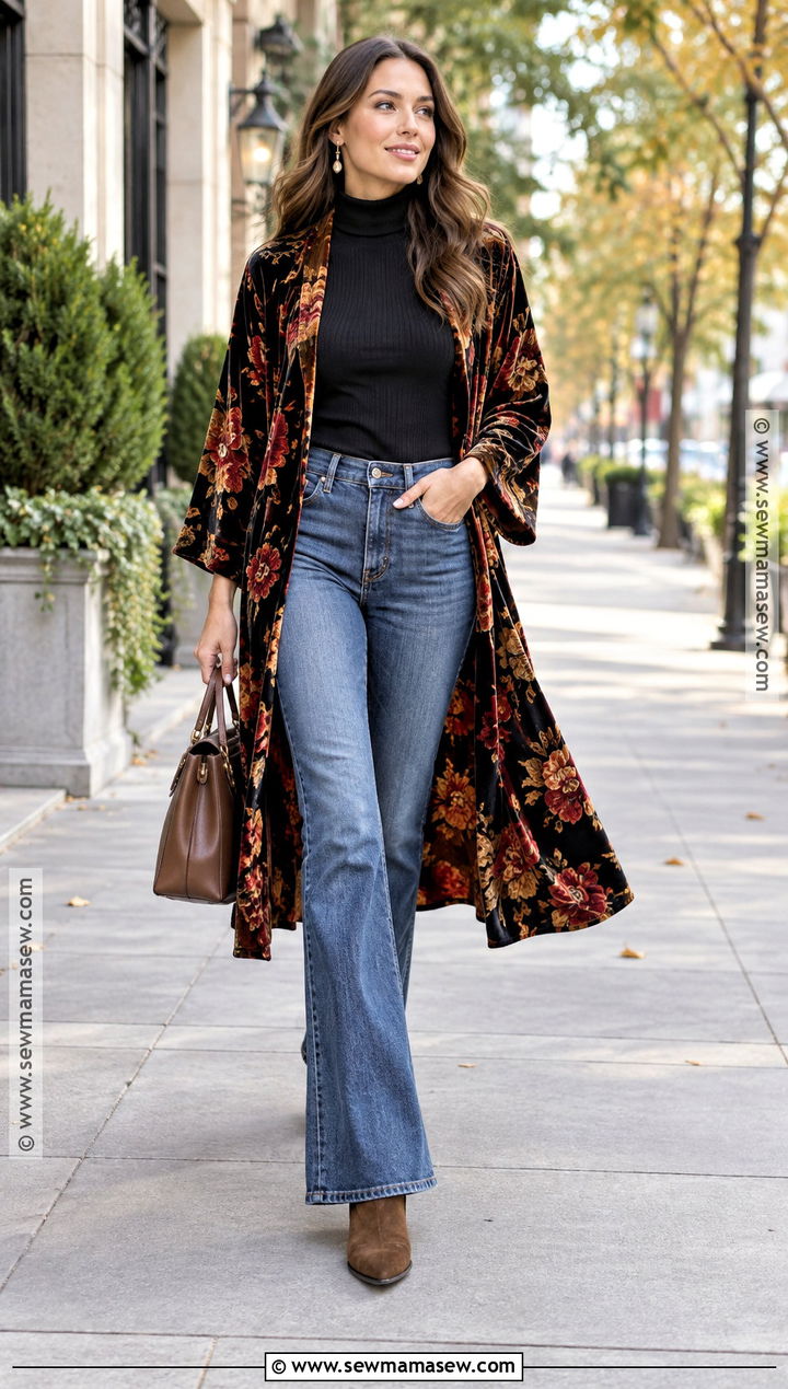 Boho Fall Long Kimono And Turtleneck Outfit - 20 boho fall fashion ideas
