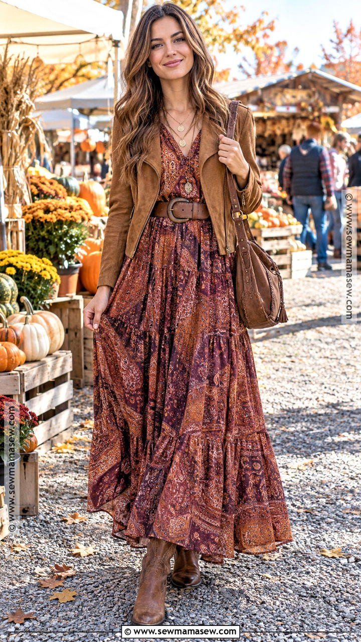 Boho Fall Maxi Dress Outfit - 20 fall dress aesthetic ideas