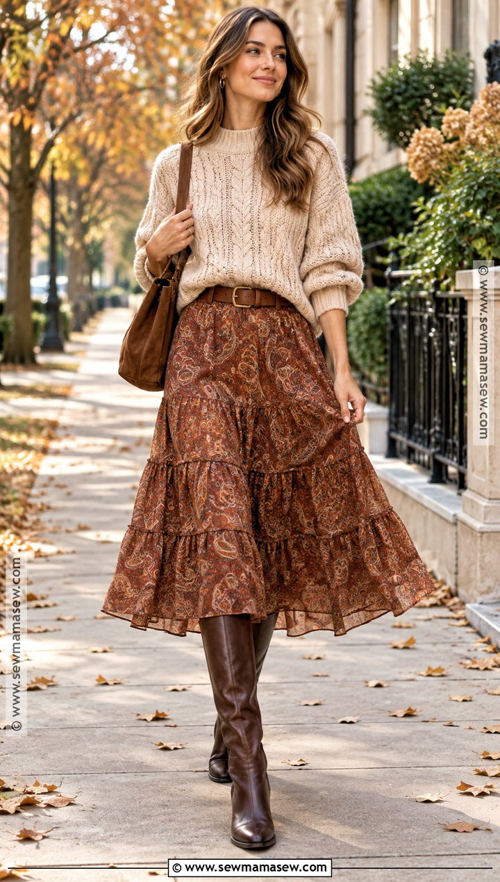 Boho Fall Midi Skirt And Sweater Outfit - 15 boho fall fashion ideas 2026