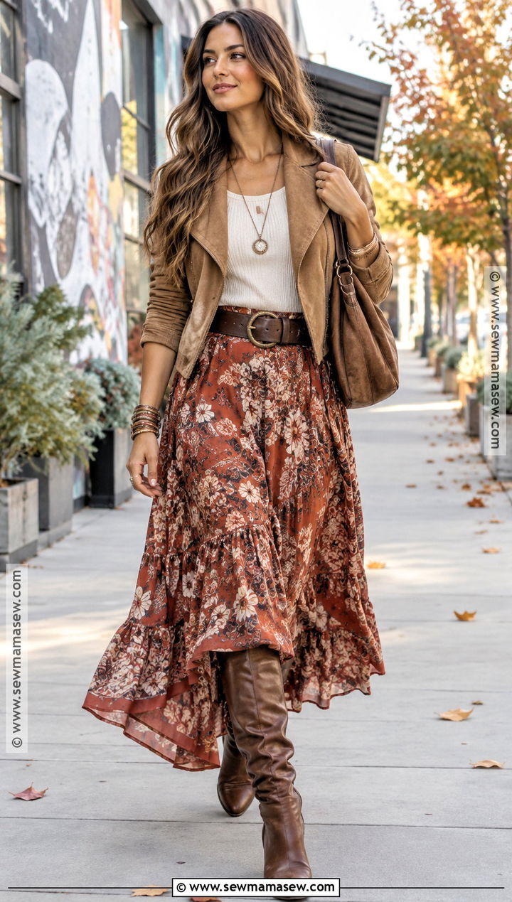 Boho Fall Outfit With Maxi Skirt And Slouchy Boots - 15 cool girl fall outfits 2026