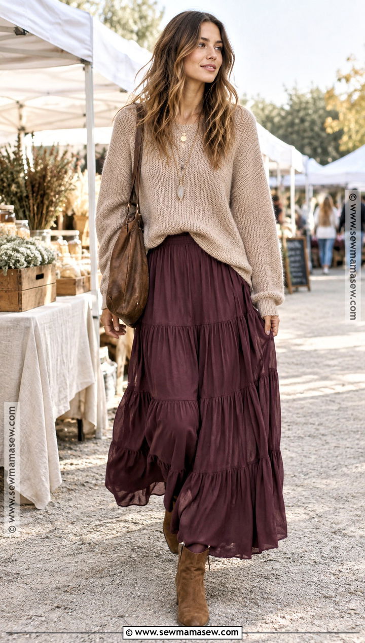 Boho Fall Oversized Sweater And Maxi Skirt Outfit - 20 boho fall fashion ideas