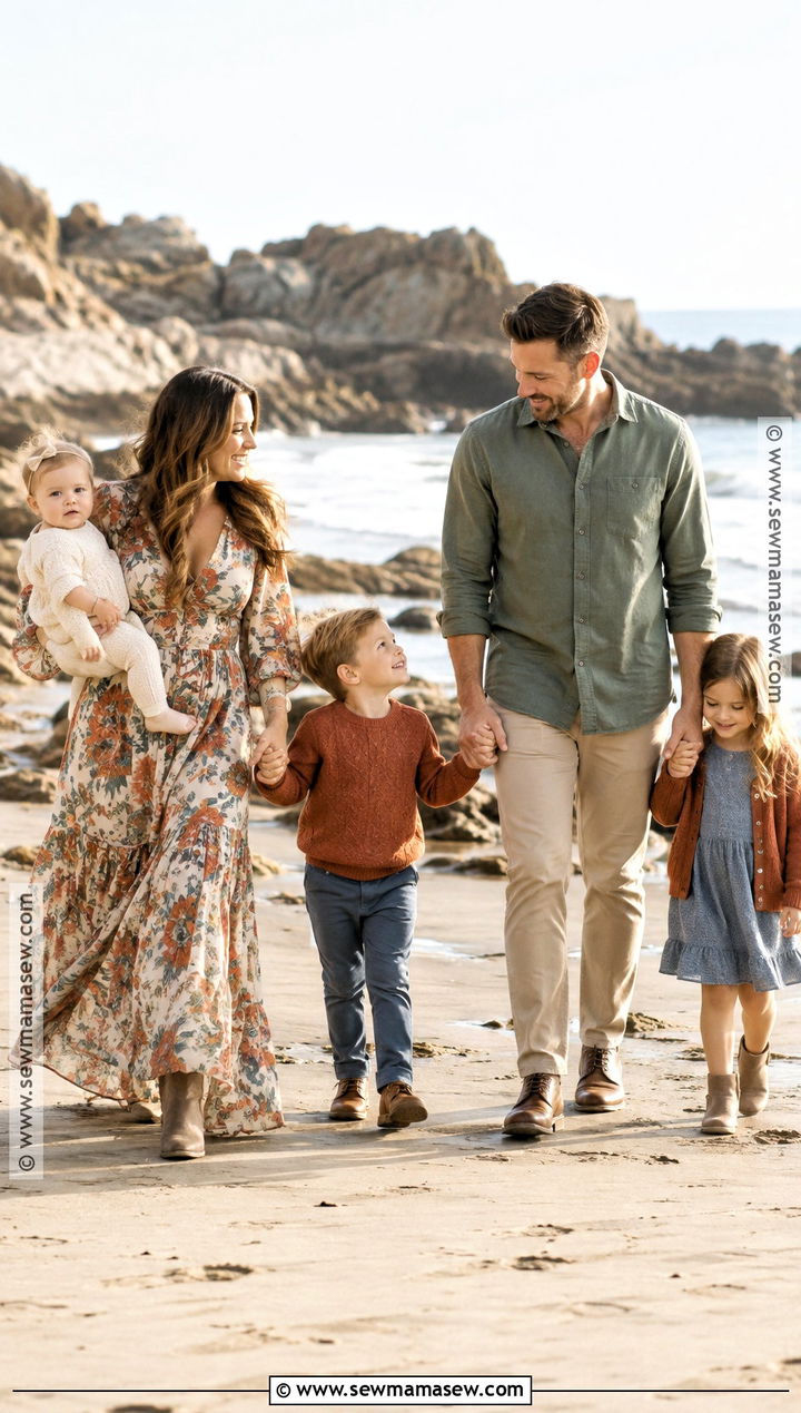 Boho Floral Fall Beach Family Photo Outfits - 20 fall beach family photos outfits