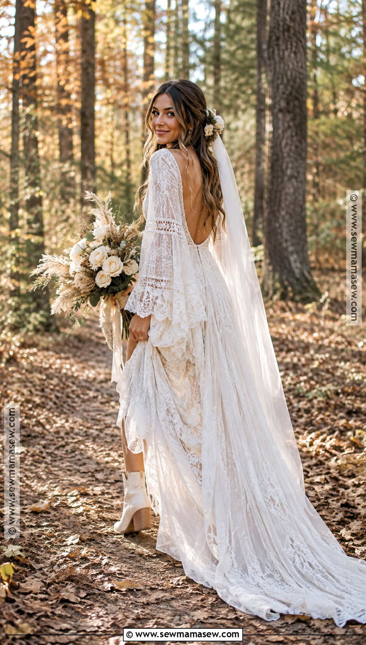 Boho Lace Fall Wedding Dress - 20 wedding dress for fall ideas