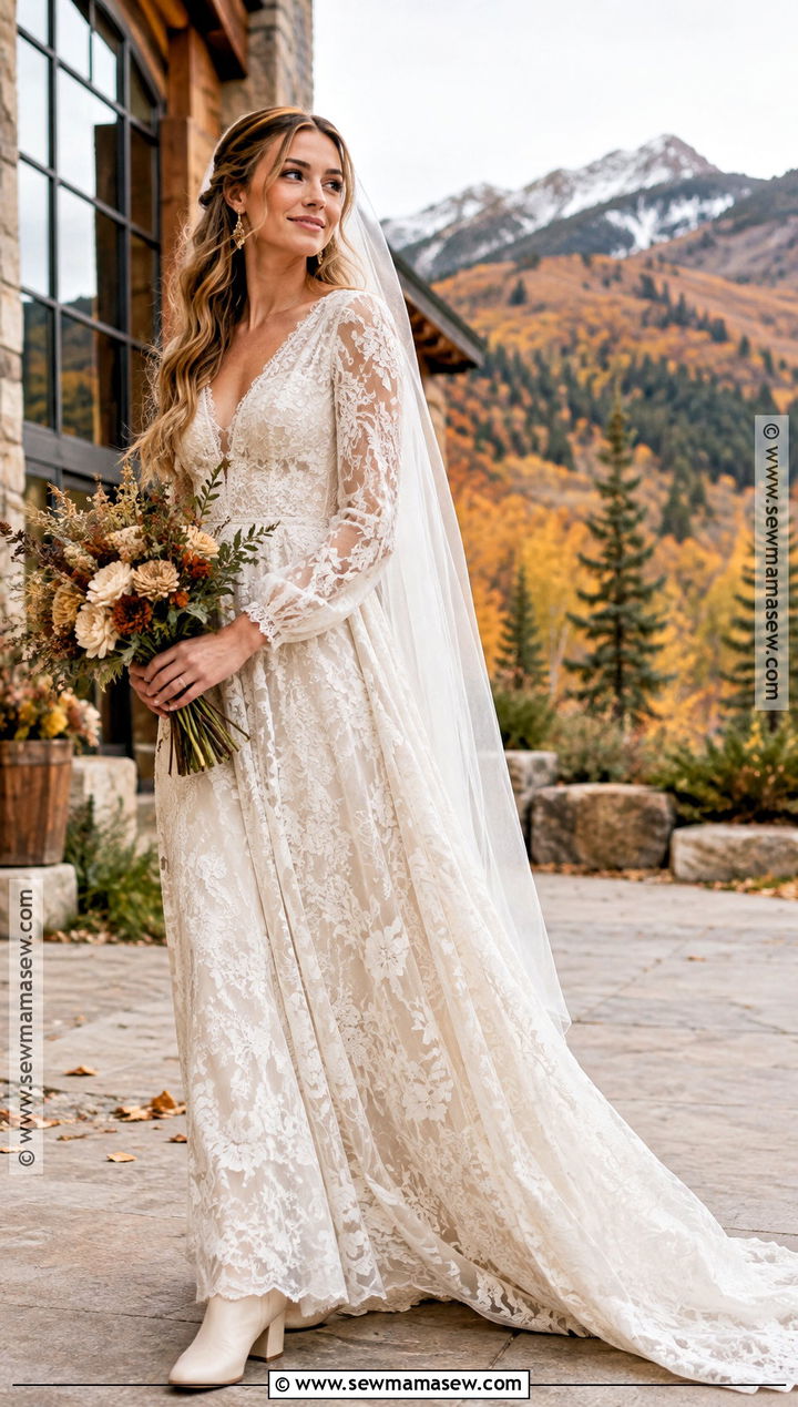 Boho Lace Fall Wedding Dress - 20 wedding dresses fall