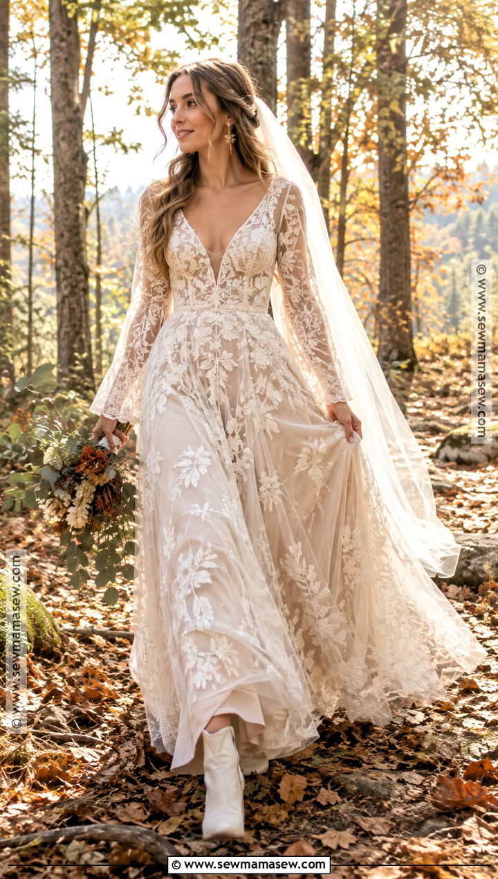 Boho Lace Fall Wedding Dress - 20 fall wedding dress ideas