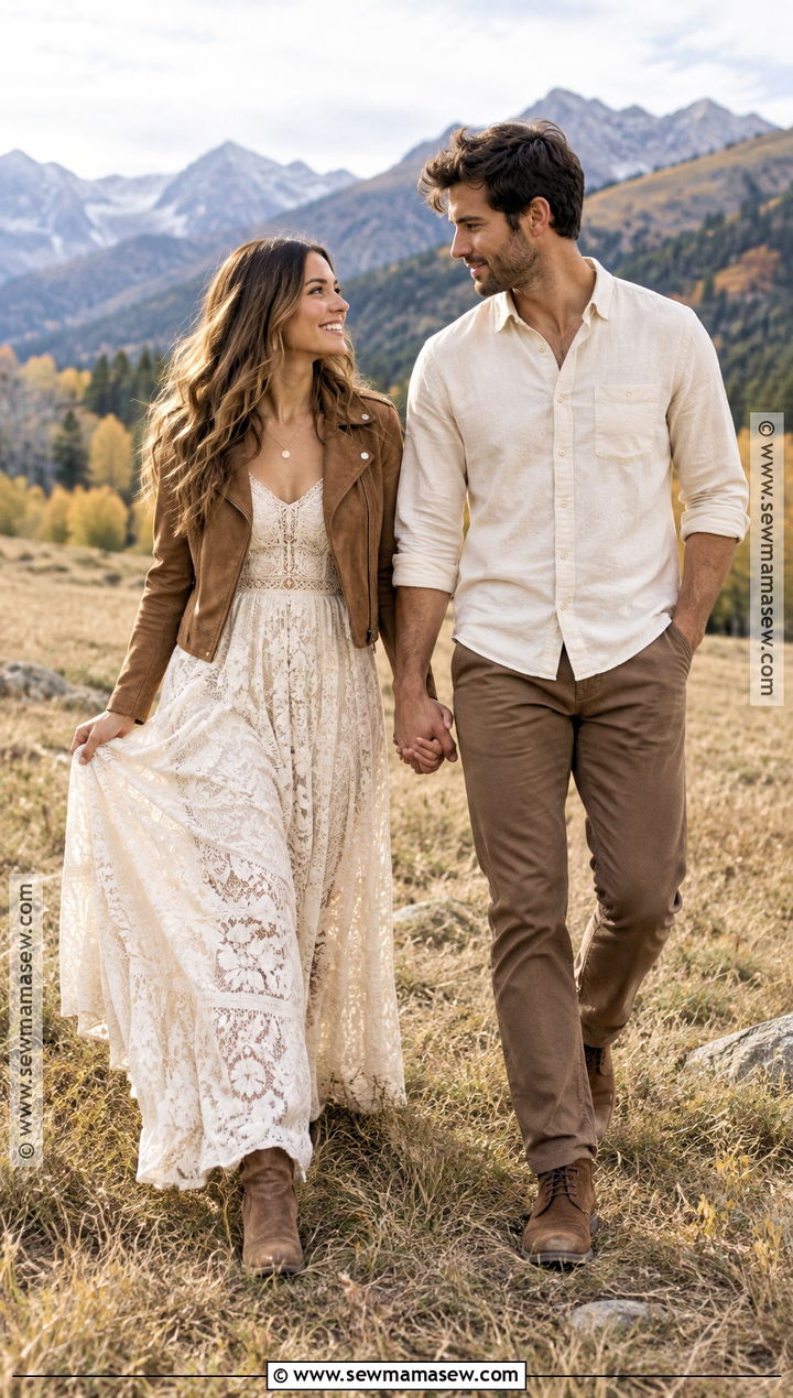 Boho Lace Maxi Dress Autumn Engagement Photo Outfit - 20 autumn engagement photos outfits