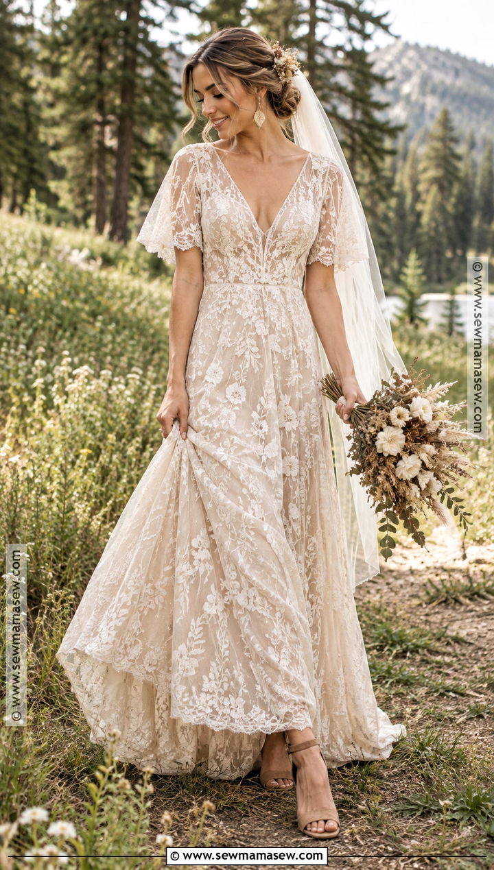Boho Lace Soft Autumn Wedding Dress - 20 Soft Autumn Wedding Dress Ideas