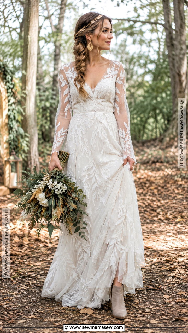 Boho Leaf Lace Wedding Dress - 15 Autumn Leaf Wedding Dress Ideas