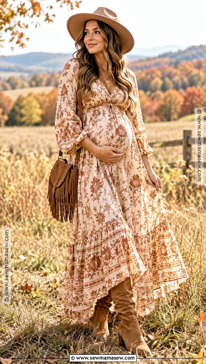Boho Maternity Dress With Slouchy Boots - 20 fall maternity dresses