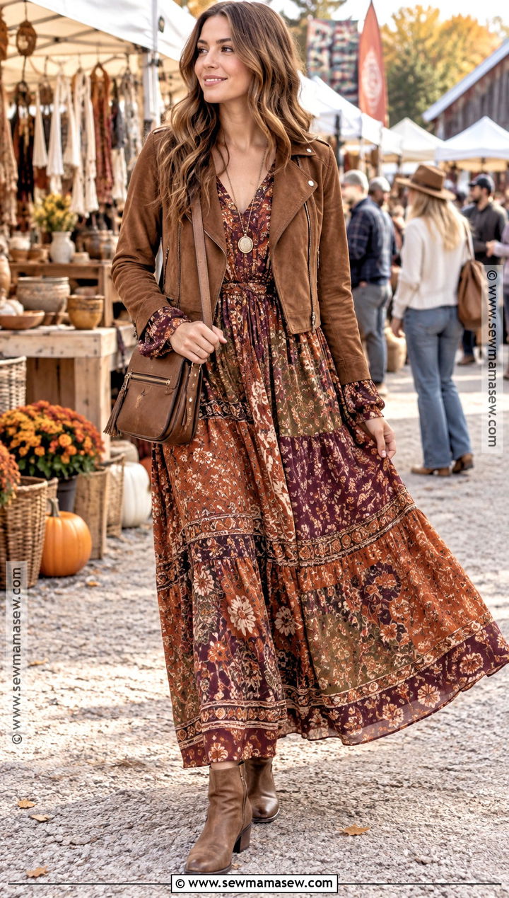 Boho Maxi Dress And Ankle Boots Fall Festival Outfit - 25 fall festival outfits