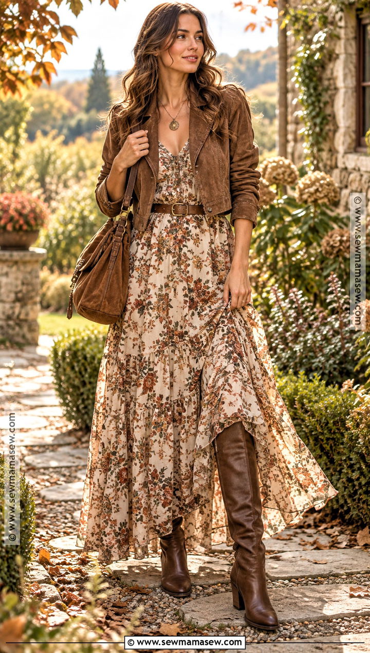 Boho Maxi Dress And Knee High Boots Autumn Outfit - 15 autumn fall 2026 outfits