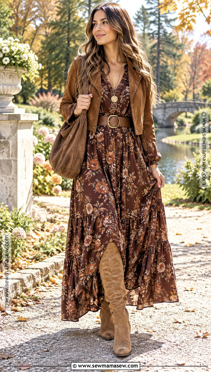 Boho Maxi Dress And Knee High Boots Autumn Outfit - 15 outfits for autumn 2026