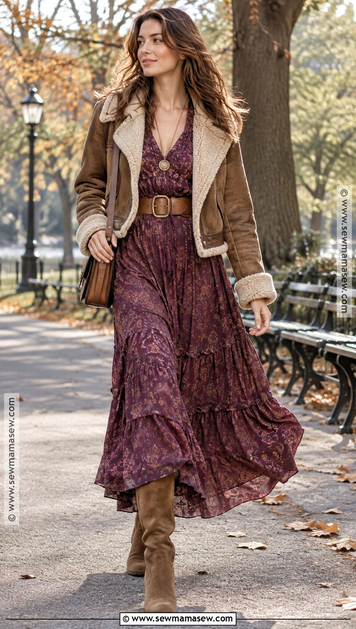 Boho Maxi Dress And Knee High Boots Outfit - 15 autumn and winter outfits 2026