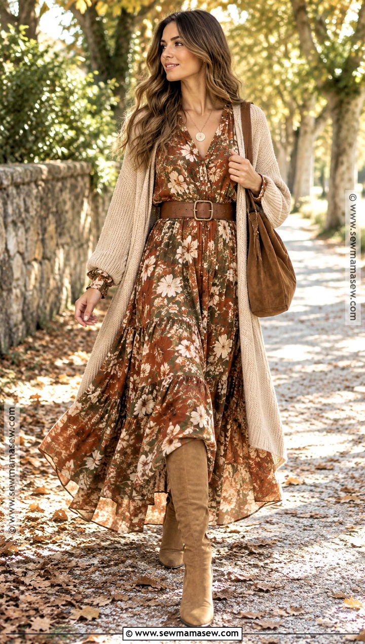Boho Maxi Dress And Knee High Boots Outfit - 15 fall trend 2026 outfit ideas