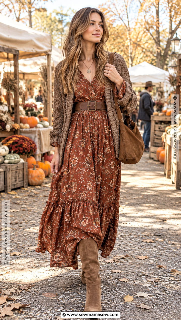 Boho Maxi Dress And Suede Boots Outfit - 15 Autumn 2026 Outfits