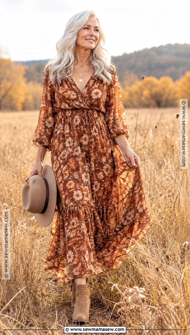 Boho Maxi Dress And Suede Boots Senior Photo Outfit - 25 senior photo outfits fall