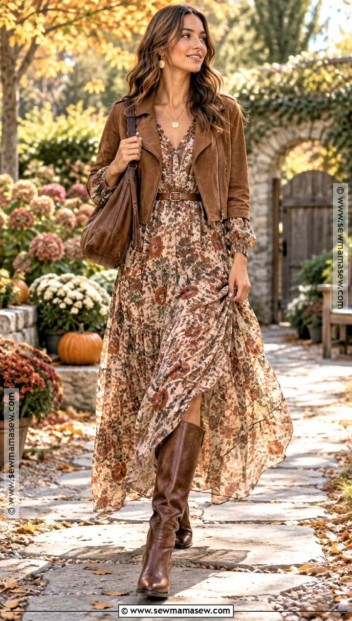 Boho Maxi Dress And Tall Boots Fall Outfit - 15 fall fits 2026 trends