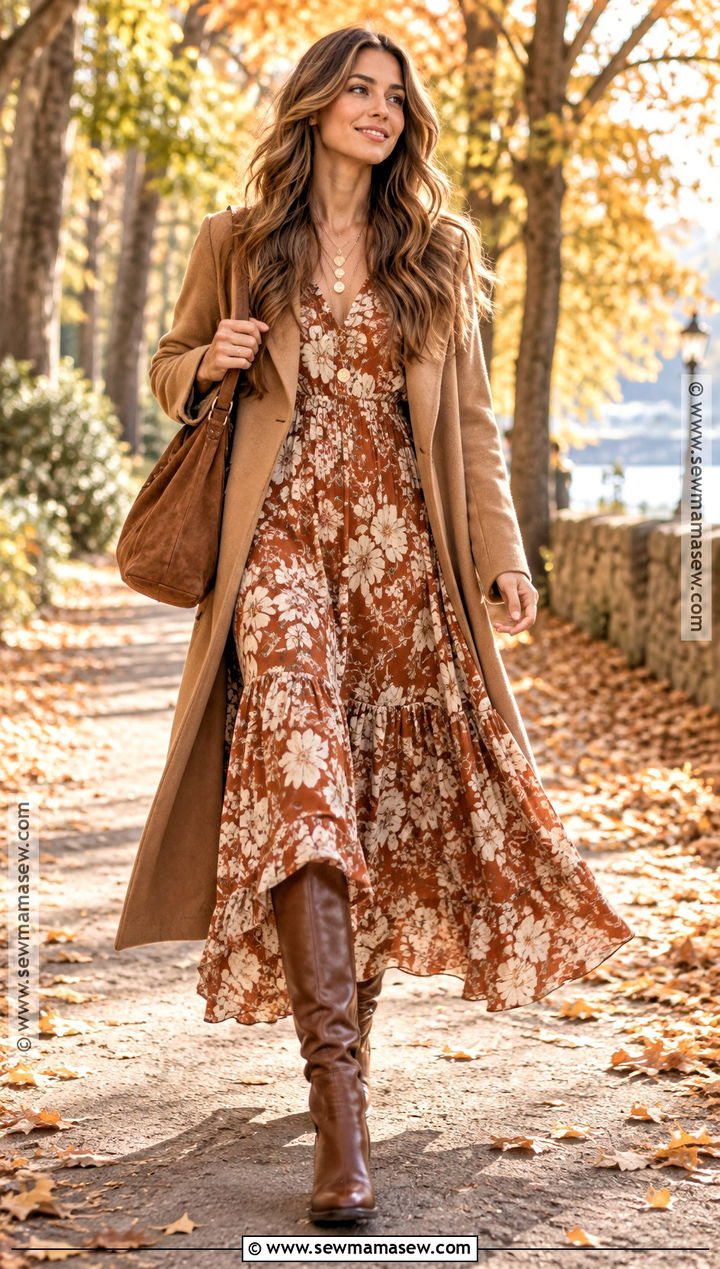 Boho Maxi Dress And Tall Boots Outfit - 15 fashion trends autumn 2026