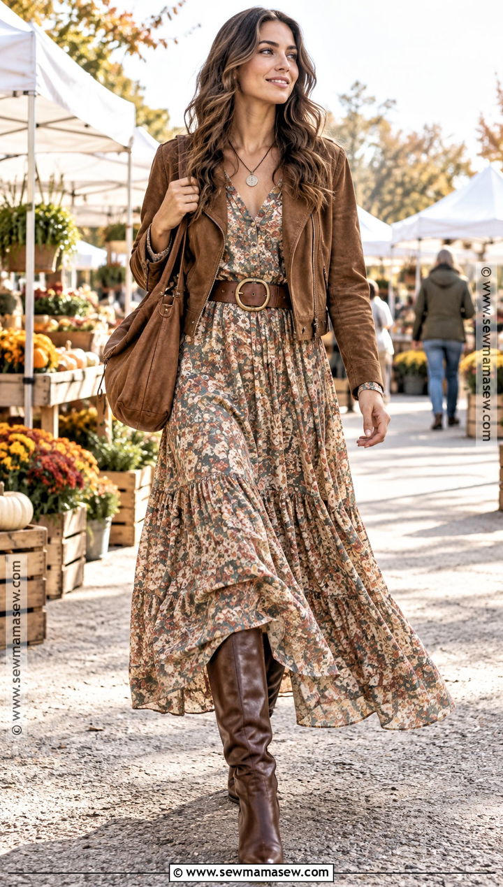 Boho Maxi Dress With Knee High Boots - 20 fashion inspo outfits fall 2026