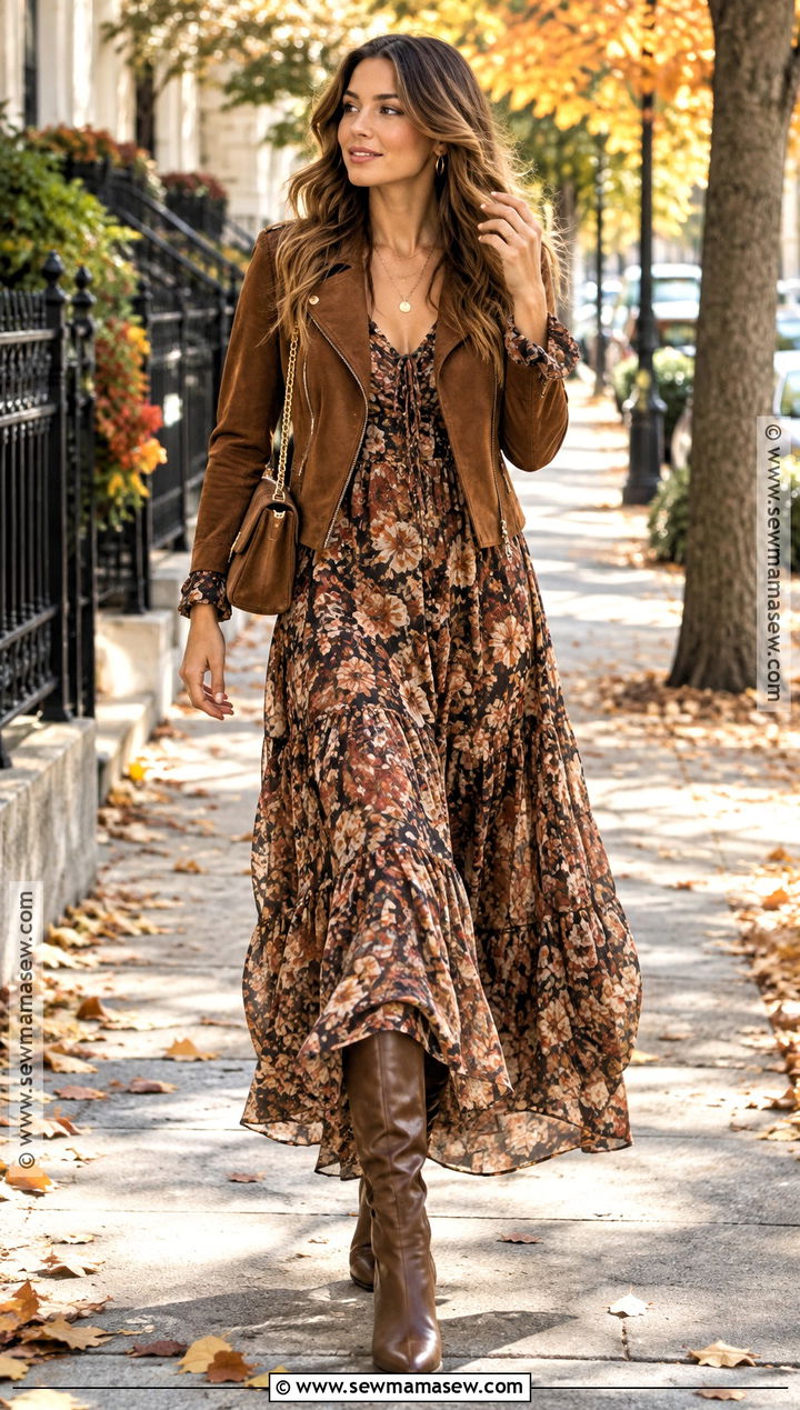 Boho Maxi Dress With Knee High Boots - 15 new fall fashion trends 2026