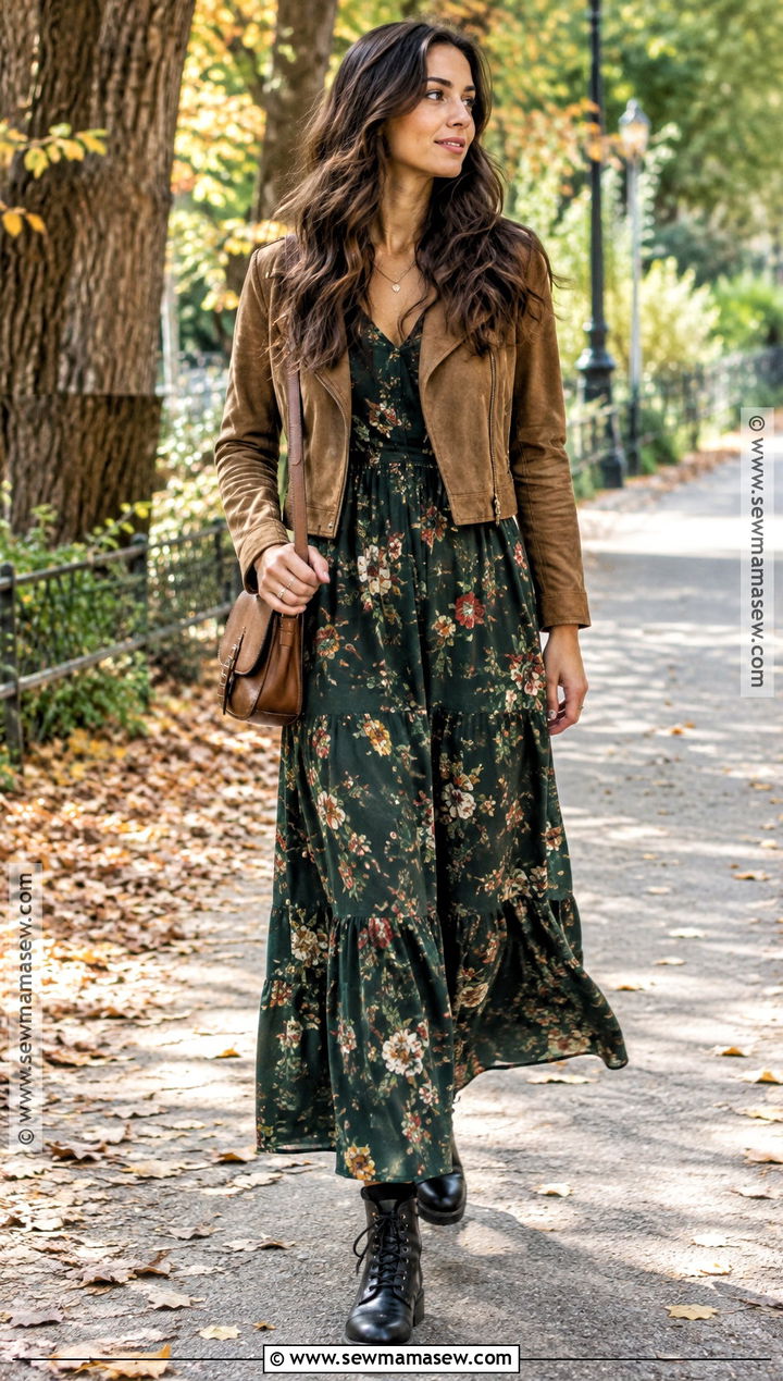 Boho Maxi Dress With Lace Up Combat Boots - 15 Dress With Combat Boots Outfit Fall