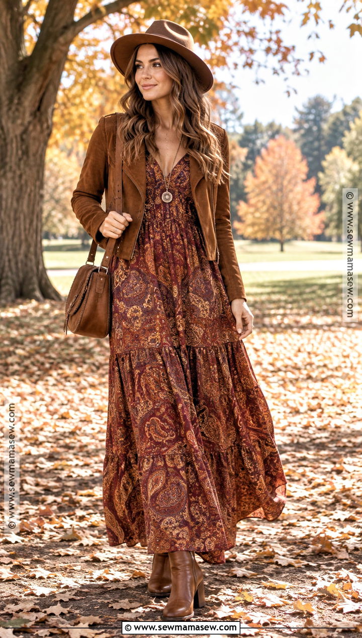 Boho Maxi Dress With Suede Jacket - 15 best fall dresses