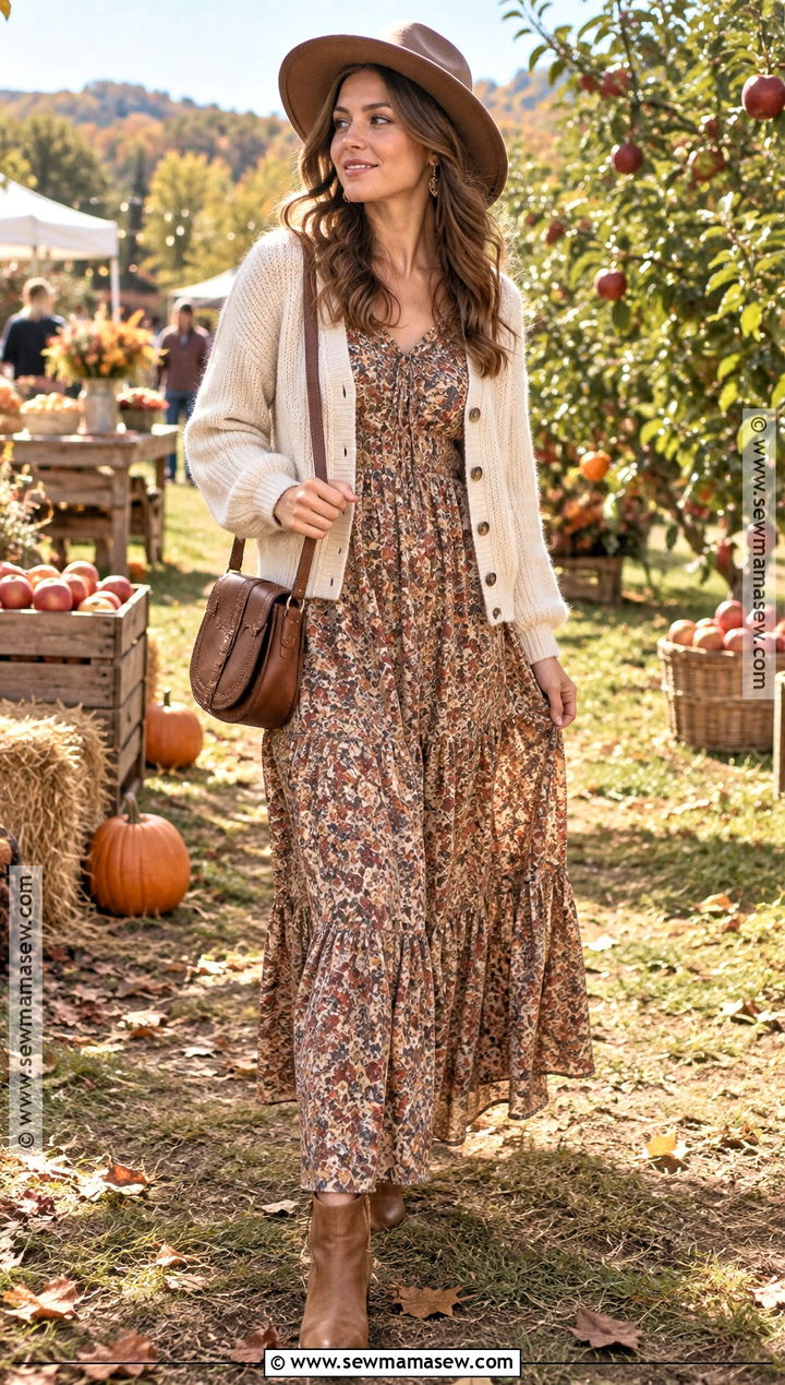 Boho Maxi Dress and Cropped Cardigan Fall Festival Outfit - 30 fall festival outfit ideas