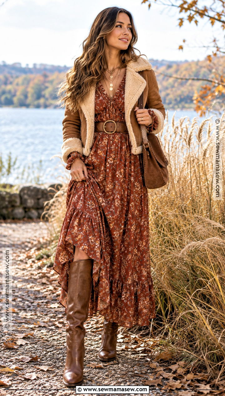 Boho Maxi Dress and Knee High Boots Autumn Outfit - 20 autumn outfits 2026 women trends